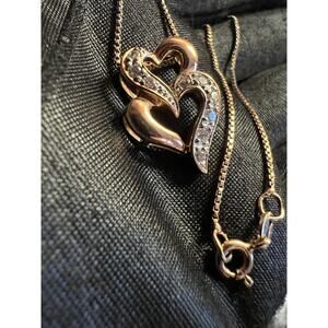 925 silver gold plate CZ rhinestones double link hearts necklace Valentine gift